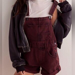 Free People Burgundy Denim Romper